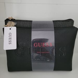 GUESS Black Dual Zip Travel Cosmetic Pouch Set